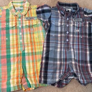 Columbia Kids Plaid Button-Down Shirts - Green and Blue